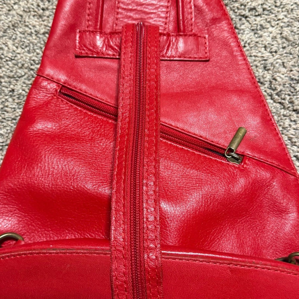 Vera Pelle Genuine Leather Backpack Purse Red Vintage Sling Bag Soft - Picture 5 of 7